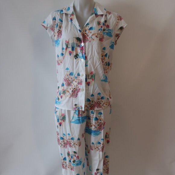 NWT Womens The Cat's Pajamas Santorini Luxe White Multi 2 Pc Set Top Bottom S - Picture 4 of 16